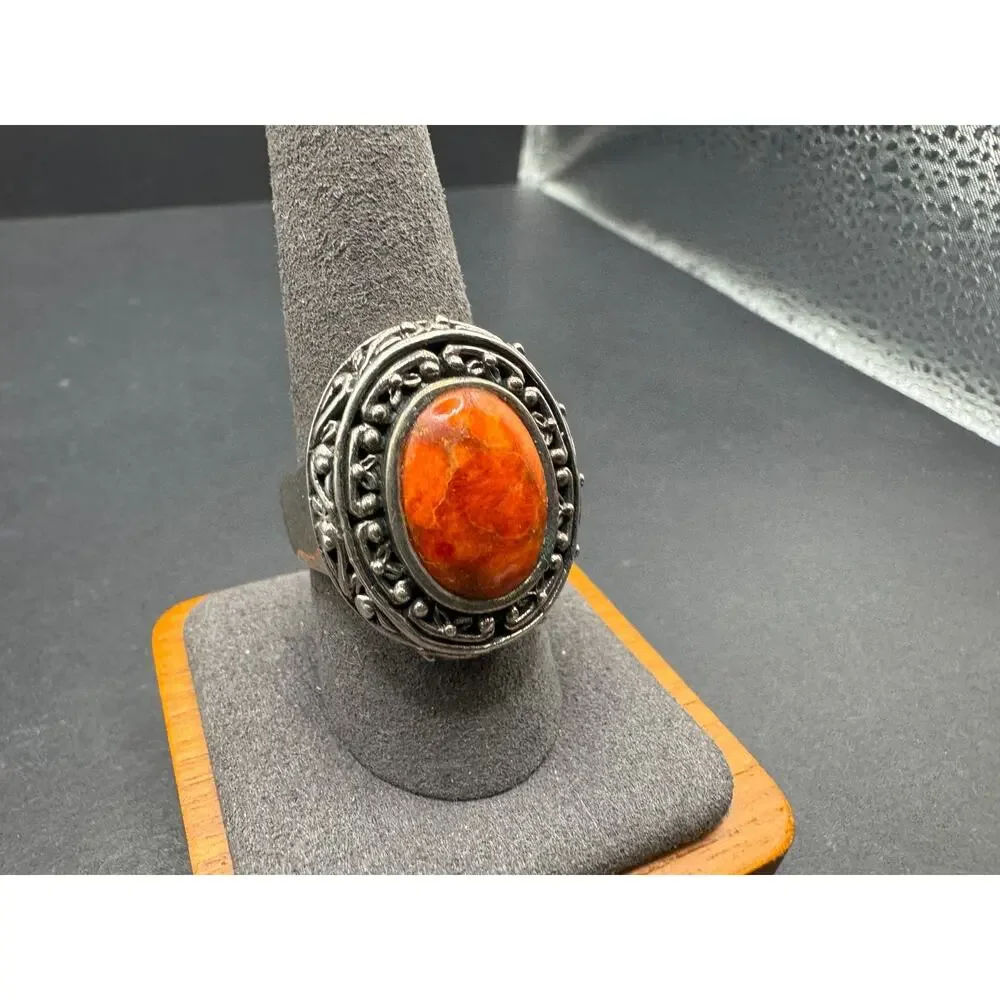 Vintage NK Thailand Sterling Silver 925 Spiny Oyster Cocktail Ring Sz 9.75